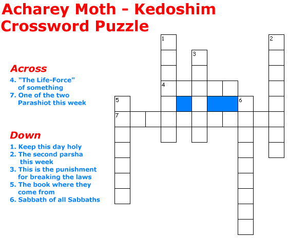 Acharey Moth - Kedoshim Crossword Puzzle