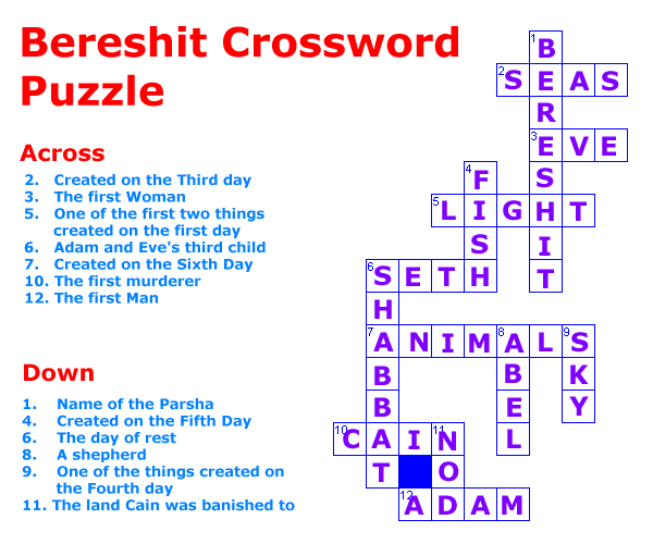 Bereshit crossword puzzle solution