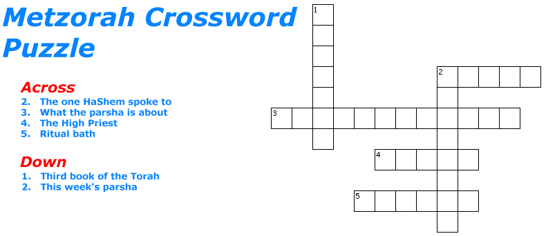Metzorah Crossword Puzzle 