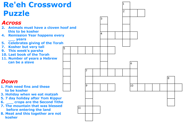Re'eh Crossword Puzzle