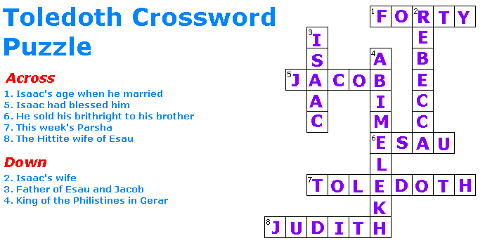 Toledot Crossword Puzzle Solution